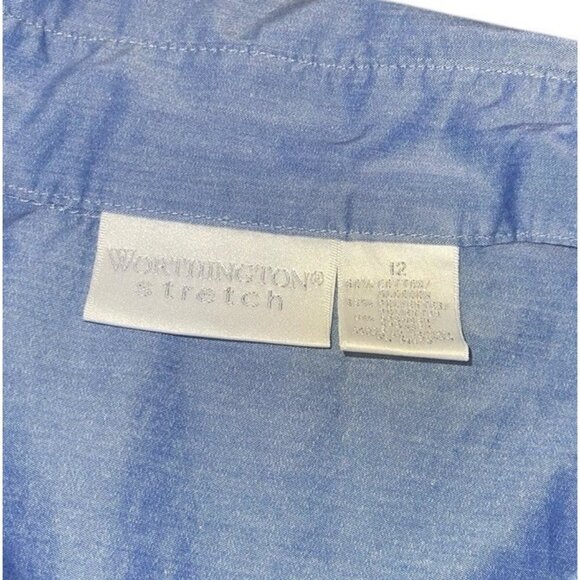 WORTHINGTON STRETCH Women's Size 12 Blue Oxford Button Up Shirt - Picture 7 of 9